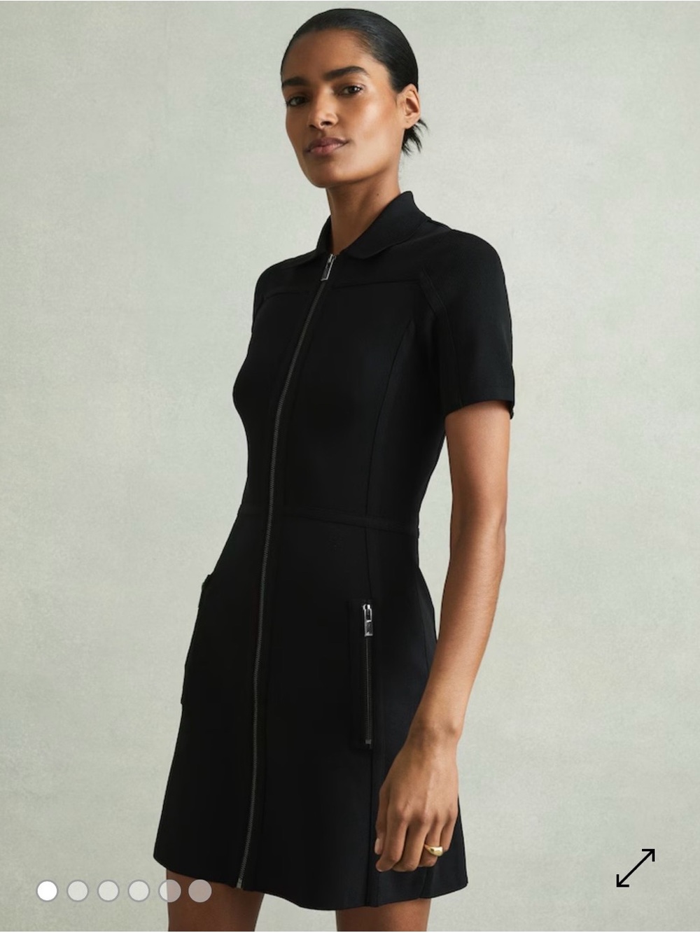Reiss Nala Black Zip-Front Short Sleeve Mini Dress medium